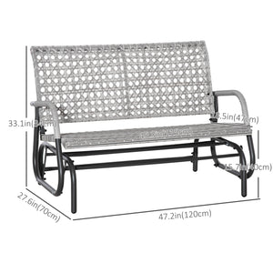 Banc de jardin 2 places en osier avec assise extra large et dossier incurvé, gris mélangé