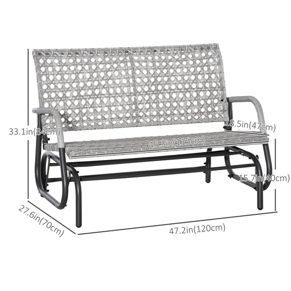 Banc de jardin 2 places en osier avec assise extra large et dossier incurvé, gris mélangé