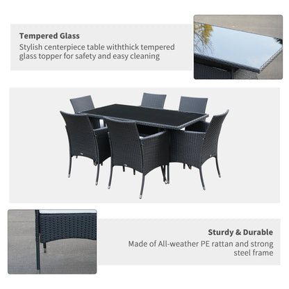 Outsunny 7 Piece Garden Dining Set with Padded Cushions, UV Resistant, for Porch, Garden and Patio, Grey