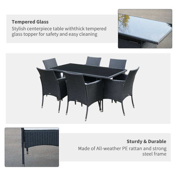 Ensemble de salle à manger de jardin 7 pieces avec coussins rembourré, résistant aux UV, pour véranda, jardin et terrasse, gris