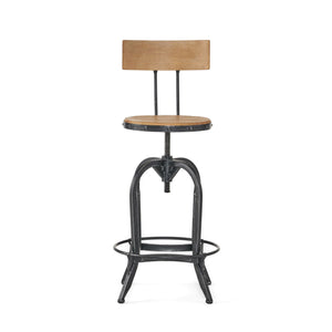 Tabouret de bar rustique en bois de sapin avec pieds en fer, repose-pieds pivotant, naturel