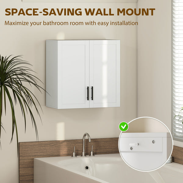 Armoire murale de salle de bain avec 2 portes et tablette ajustable, blanc