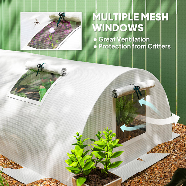 Portable mini greenhouse with 5 mesh windows and steel frame