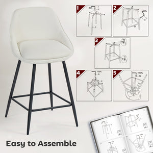 Ensemble de 2 tabourets de bar hauteur de comptoir, pivotants, rembourrés avec dossier, blanc crème