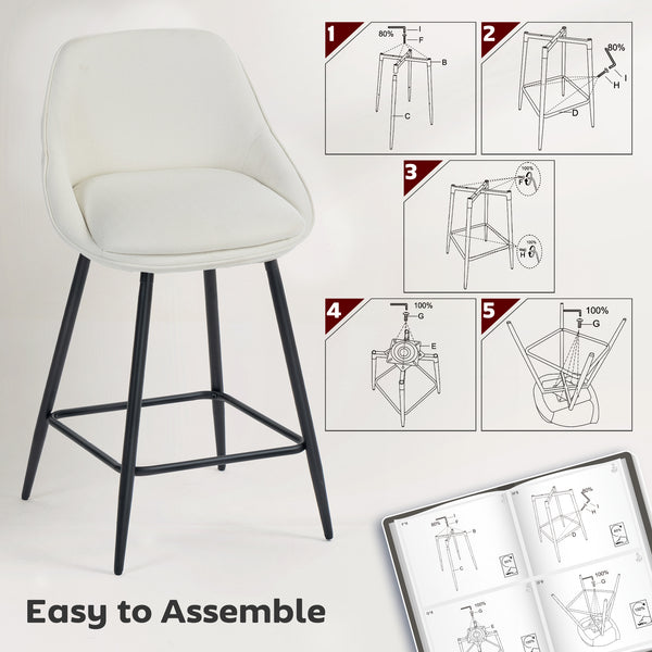 Ensemble de 2 tabourets de bar hauteur de comptoir, pivotants, rembourrés avec dossier, blanc crème