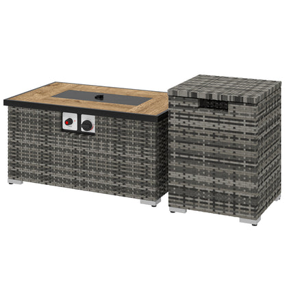 Table de foyer au propane 32 po en rotin de 40 000 BTU avec support de bouteille de propane dissimulé et housse imperméable