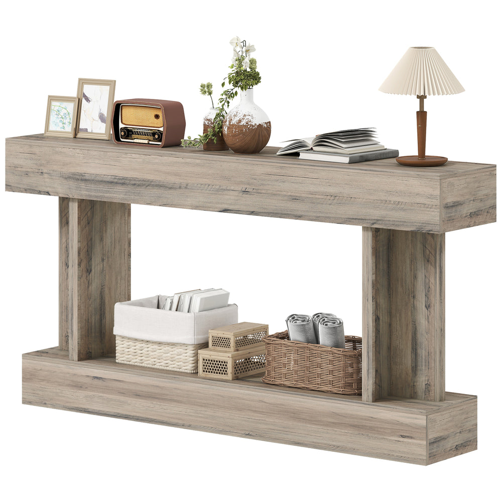 Console style vintage, étroite, avec étagère de rangement, marron clair