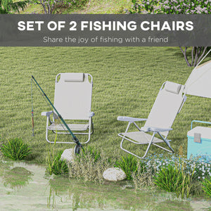 Lot de 2 chaises de plage, chaises de camping avec dossier et appui-tête réglables, gris clair