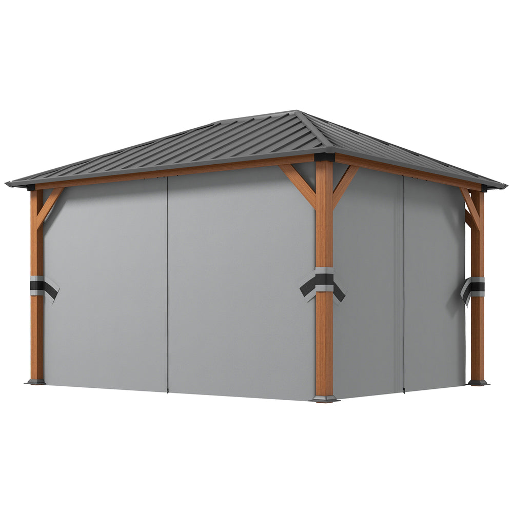 Gazebo 13x10 à toit rigide avec parois latérales en filet et rideaux, structure en acier galvanisé