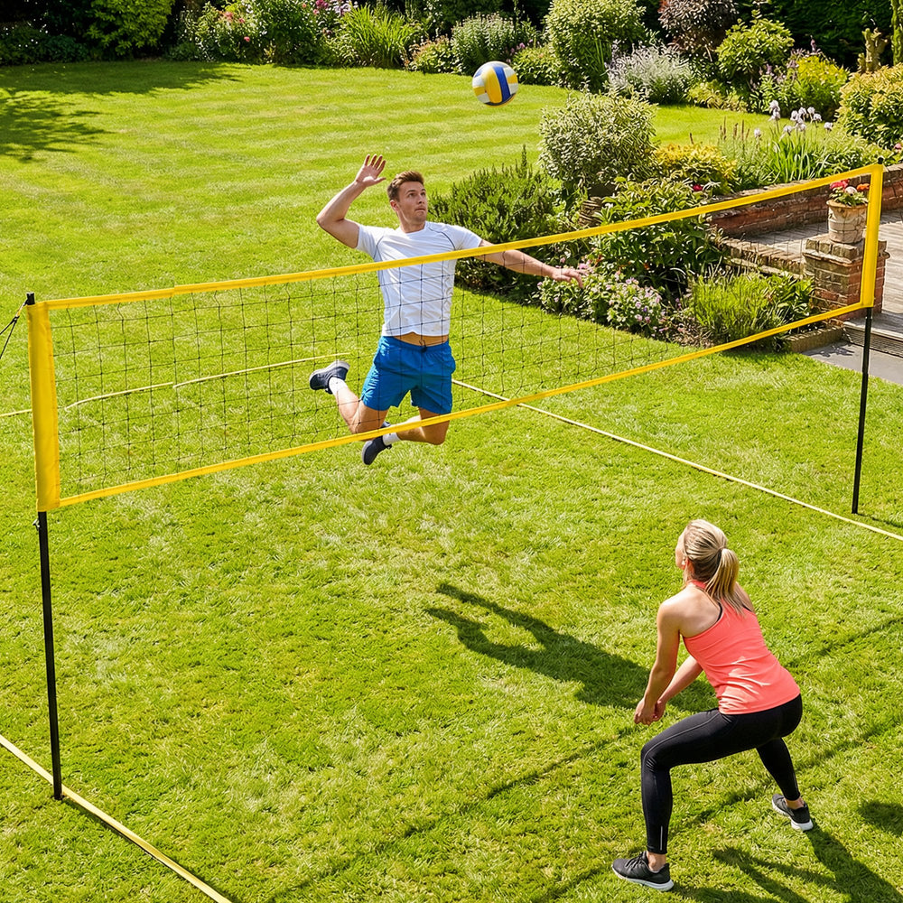 Ensemble de filet de volleyball portable de 9,5 m (31 pi) avec poteaux en acier à hauteur réglable, ballon de volleyball, ligne de délimitation et sac de transport
