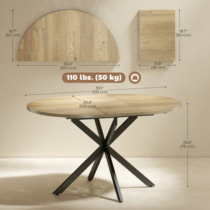 Table de salle à manger extensible avec rallonge papillon, en bois naturel
