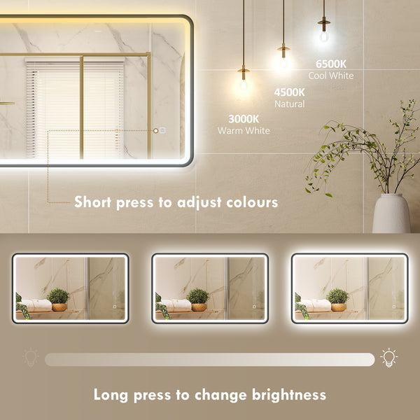 HOMCOM 101.6 x 61 cm bathroom mirror with LED lighting, wall-mounted, 3 colors, dimmable, horizontal/vertical format, black