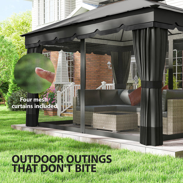 10' x 12' Double Roof Patio Gazebo Canopy, Outdoor Gazebo Shelter with Netting & Curtains, for Garden, Lawn and Deck