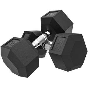 Ensemble de 2 haltères hexagonaux de 35 lb avec revêtement en caoutchouc – Noir