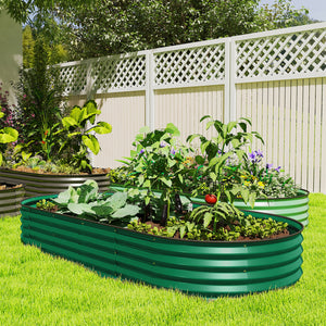 Jardinière d'extérieur surélevée galvanisée avec tuteur en métal, verte