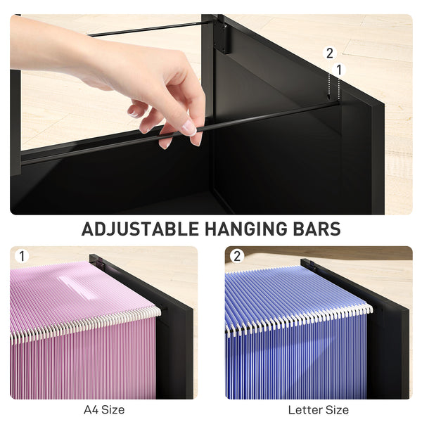 Classeur 3 tiroirs avec serrure, armoire de rangement de bureau avec barres de suspension réglables pour dossiers format A4, noir