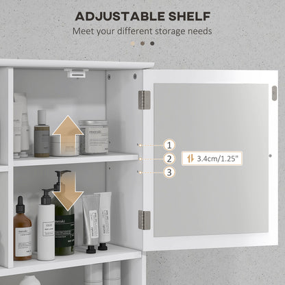 Armoire à pharmacie avec miroir et portes, étagères de rangement, blanche