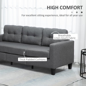 Canapé 3 places avec pouf, coussin épais et pieds en bois, gris foncé