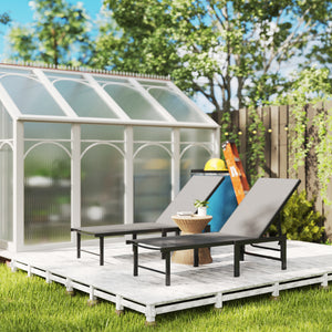 Outdoor Lounge Chair Set of 2, 5-Position Reclining Outdoor Chaise Lounge Tanning Chair with Mesh Seat, Grey