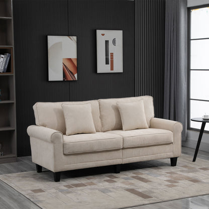 HOMCOM Modern 3-seater sofa, corduroy fabric, pine legs and rolled armrests, beige
