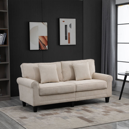 HOMCOM Modern 3-seater sofa, corduroy fabric, pine legs and rolled armrests, beige