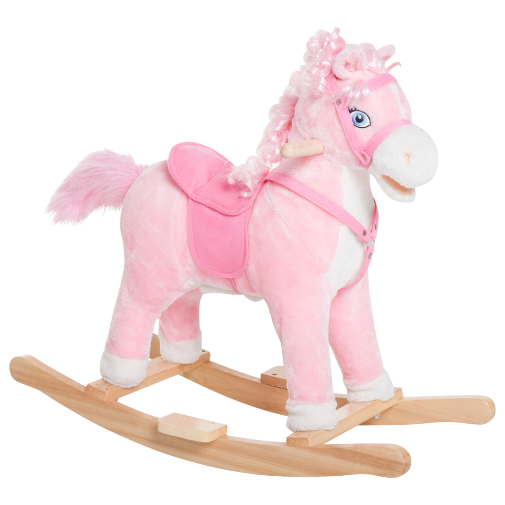 Kids Plush Rocking Horse, Rocking Toy with Realistic Sounds, Pink
