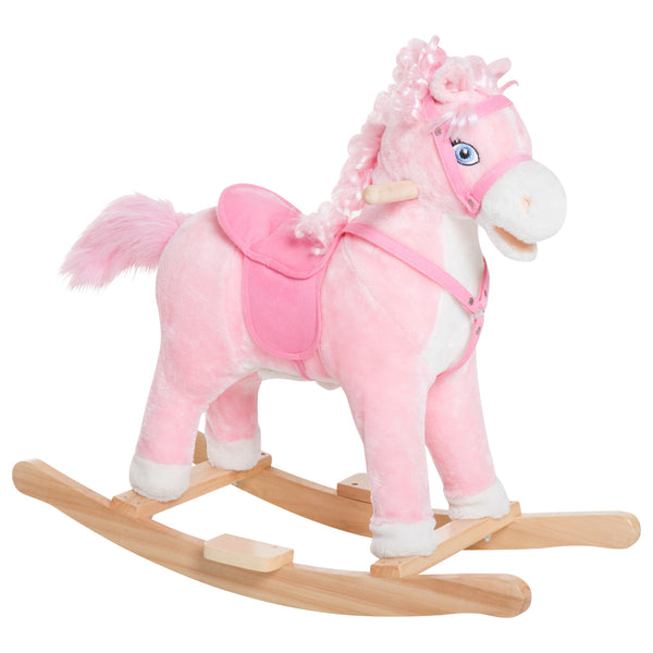 Kids Plush Rocking Horse, Rocking Toy with Realistic Sounds, Pink