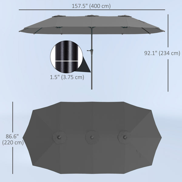 Parasol double face de 13 pieds avec manivelle, gris clair