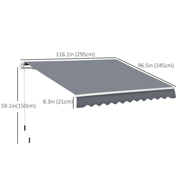 10' x 8' Manual Retractable Awning, Sunhade Shelter Canopy UV Protection for Window Door Patio Deck Yard, Dark Grey