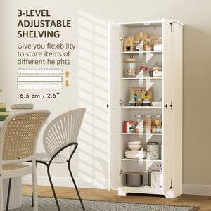 Armoire de rangement haute  de style campagnard avec 2 portes et étagères réglables, blanc vieilli