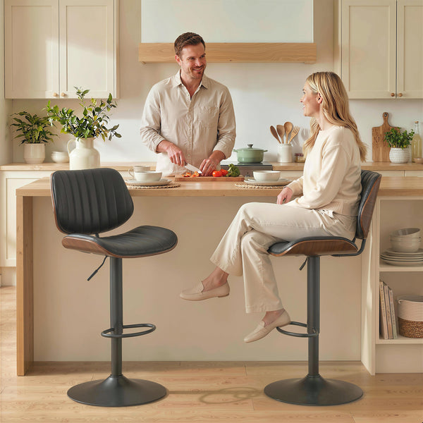 Ensemble de 2 tabourets de bar, pivotants, avec dossier, hauteur réglable, noirs