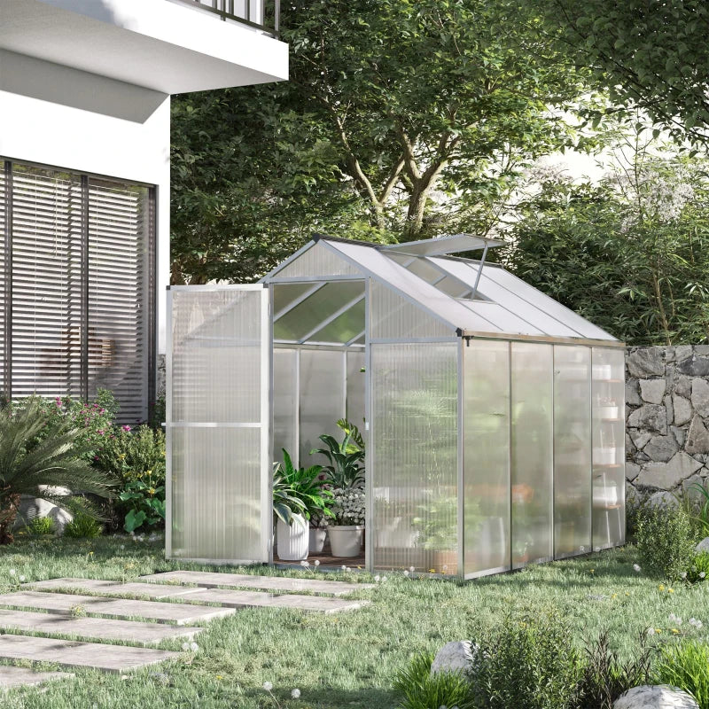 Aluminium greenhouse, gutter and ventilation, silver