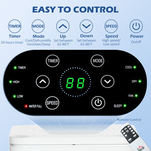 Climatiseur portatif 8 000 BTU avec refroidissement, déshumidificateur, télécommande, couleur crème