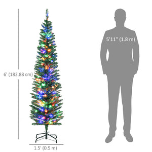 Sapin de Noël artificiel mince de 6 pieds avec lumières LED colorées