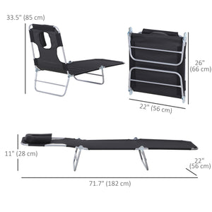 Outdoor Lounge Chair, Adjustable Folding Chaise Lounge with Face Cavity, Tanning Chair Sun Lounger Bed Recliner, Black