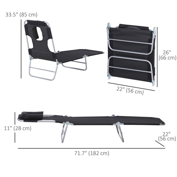 Outdoor Lounge Chair, Adjustable Folding Chaise Lounge with Face Cavity, Tanning Chair Sun Lounger Bed Recliner, Black