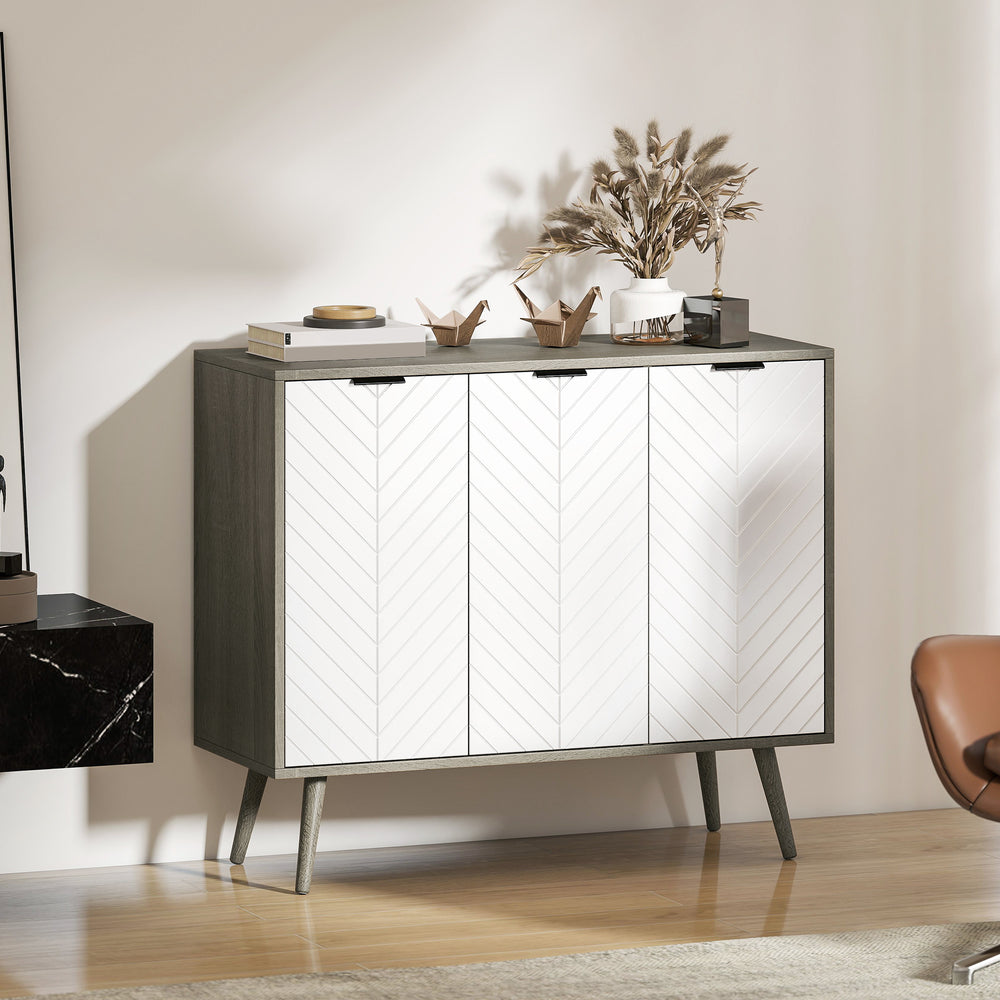 Buffet moderne avec étagères réglables et 3 portes, gris