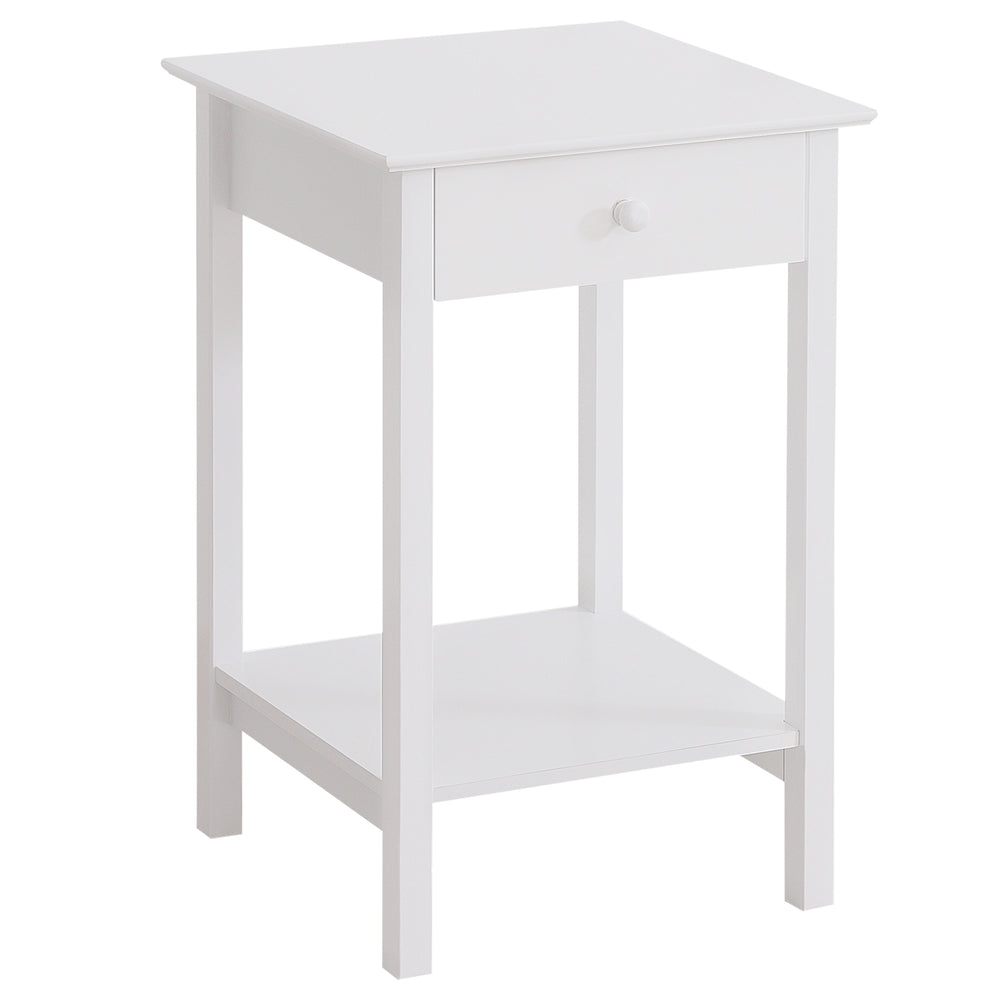Table d'appoint multifonction avec tiroir et étagère de rangement, blanche