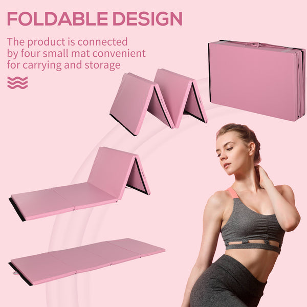Tapis de gymnastique pliable 1,22 m x 2,42 m x 5 cm avec poignées de transport, rose