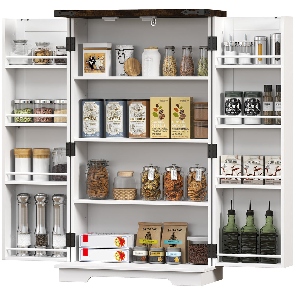 Garde-manger de style campagnard avec portes et étagères réglables, blanc