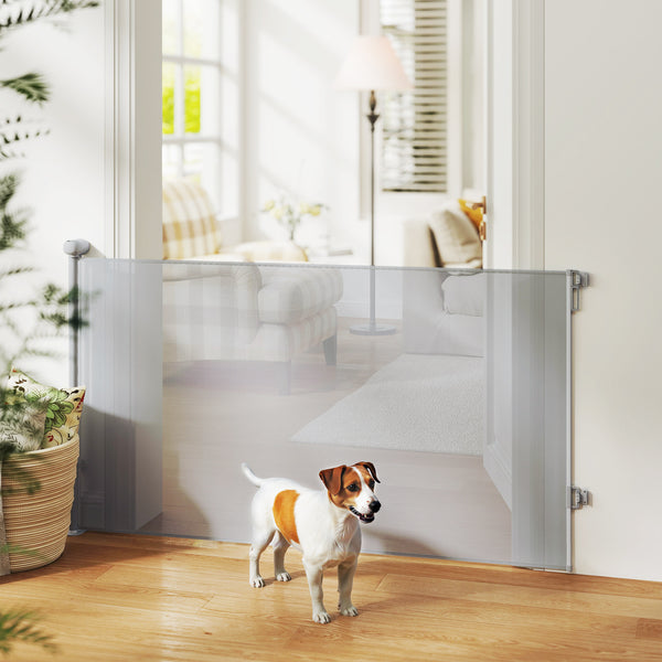 Barrière rétractable extensible jusqu'à 140 cm de large et 86 cm de haut, pour escaliers, portes, couloirs, intérieurs et extérieurs, gris