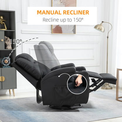 Fauteuil massant inclinable à bascule pivotant avec 8 points de vibration, cuir synthétique, porte-gobelets, poches latérales, noir