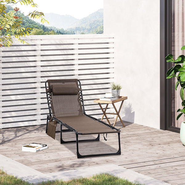 Chaise longue pliante avec dossier réglable et coussin amovible, marron