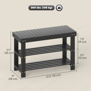 Banc de rangement à chaussures en bambou, noir