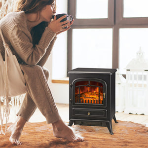 40cm Freestanding Electric Fireplace with Wood Burning Flame 750/1500W Black