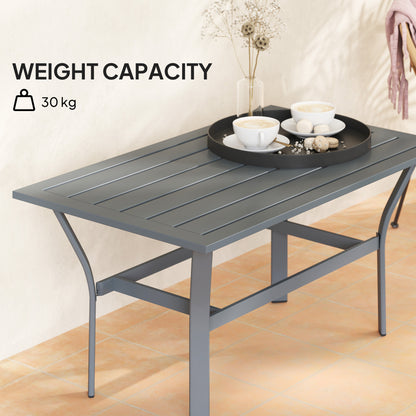 Outsunny Outdoor Side Table with Slatted Top, Metal Coffee Table for Garden and Balcony, Dark Grey