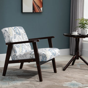 Fauteuil rétro en tissu avec accoudoirs en bois, motif floral
