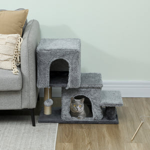 4-Step Pet Stairs with Scratching Posts, Grey