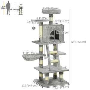 Large 124cm Cat Tree for Indoor Cats, Light Grey