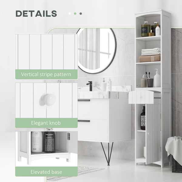 Tall white wooden bathroom storage cabinet